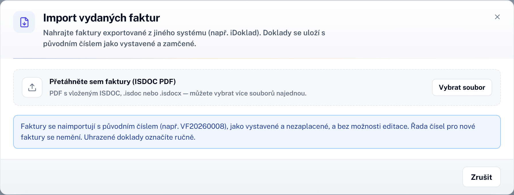 Import vydaných faktur z ISDOC